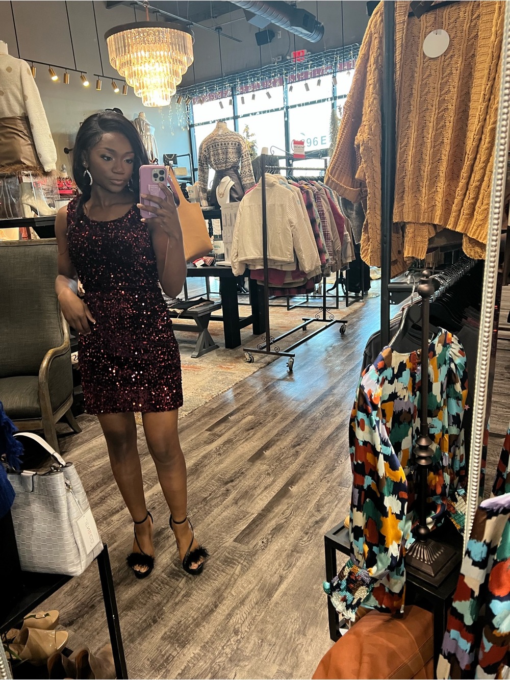 Sleeveless Sequin Mini Dress in Burgundy